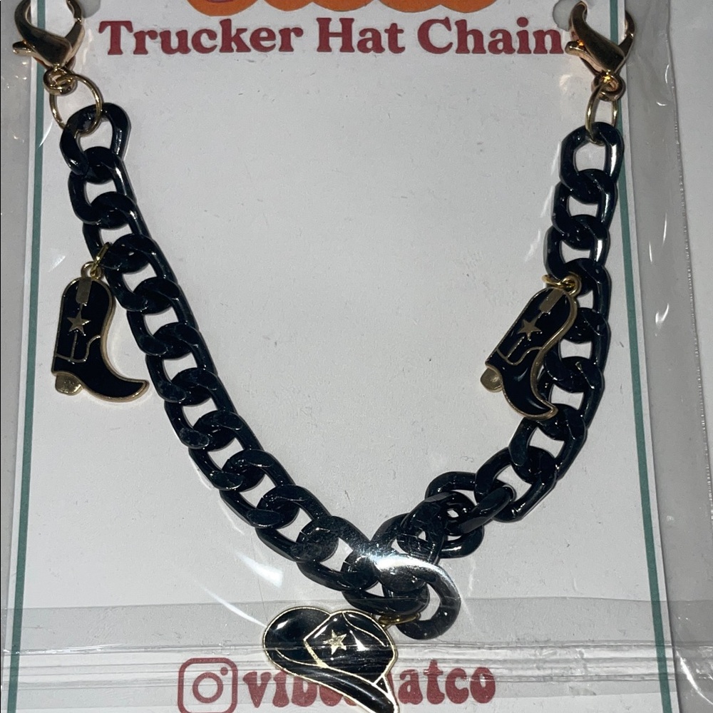 Black and Gold Trucker Hat Chain  with Boot & Cowboy Hat Charms